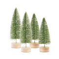 LED Lighted Green Bottle Brush Tree with Wood Base and Gold Accent (Set of 4) 10.75"H, 14"H