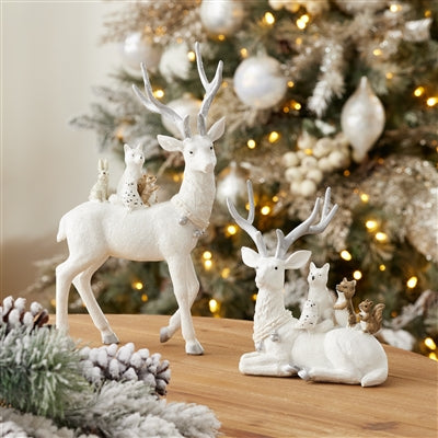Winter Deer with Woodland Friends Figurine (Set of 2)