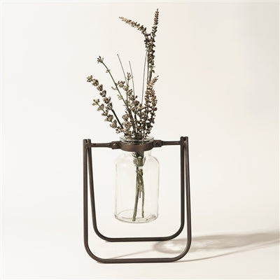 Hanging Glass Jar Vase with Metal Stand (Set of 2)