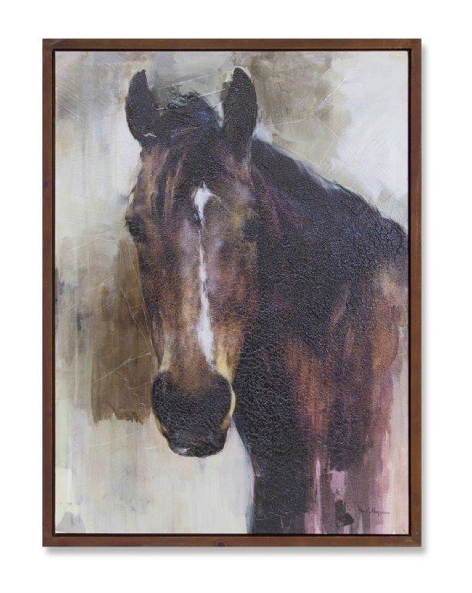 Wood Framed Horse Canvas Painting 23.75"L x 31.5"H