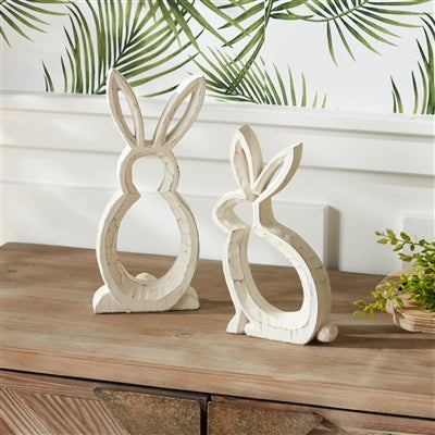 Carved Stone Bunny Outline Decor (Set of 2) 5"L x 9"H, 4.75"L x 10.75"H Resin