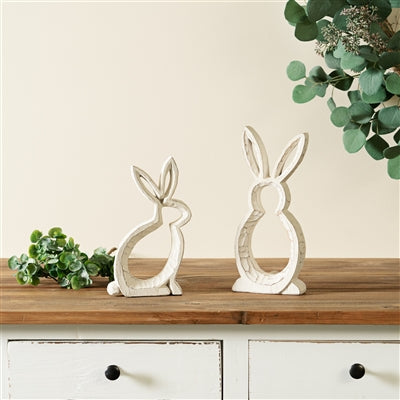 Carved Stone Bunny Outline Decor (Set of 2) 5"L x 9"H, 4.75"L x 10.75"H Resin