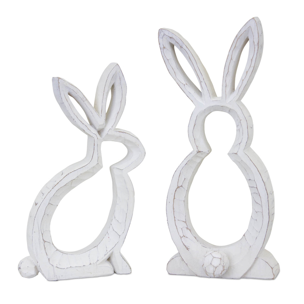 Carved Stone Bunny Outline Decor (Set of 2) 5"L x 9"H, 4.75"L x 10.75"H Resin