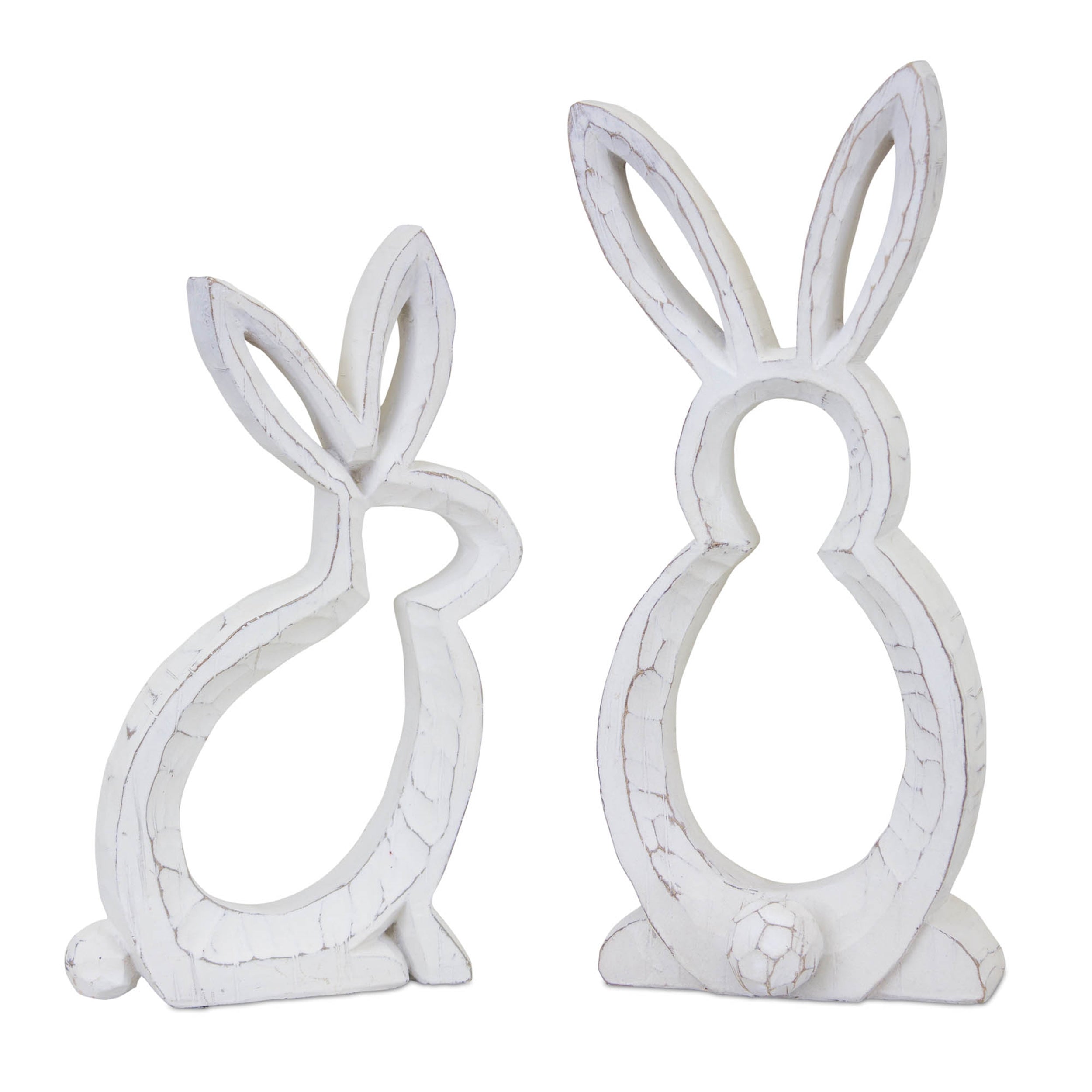 Carved Stone Bunny Outline Decor (Set of 2) 5"L x 9"H, 4.75"L x 10.75"H Resin