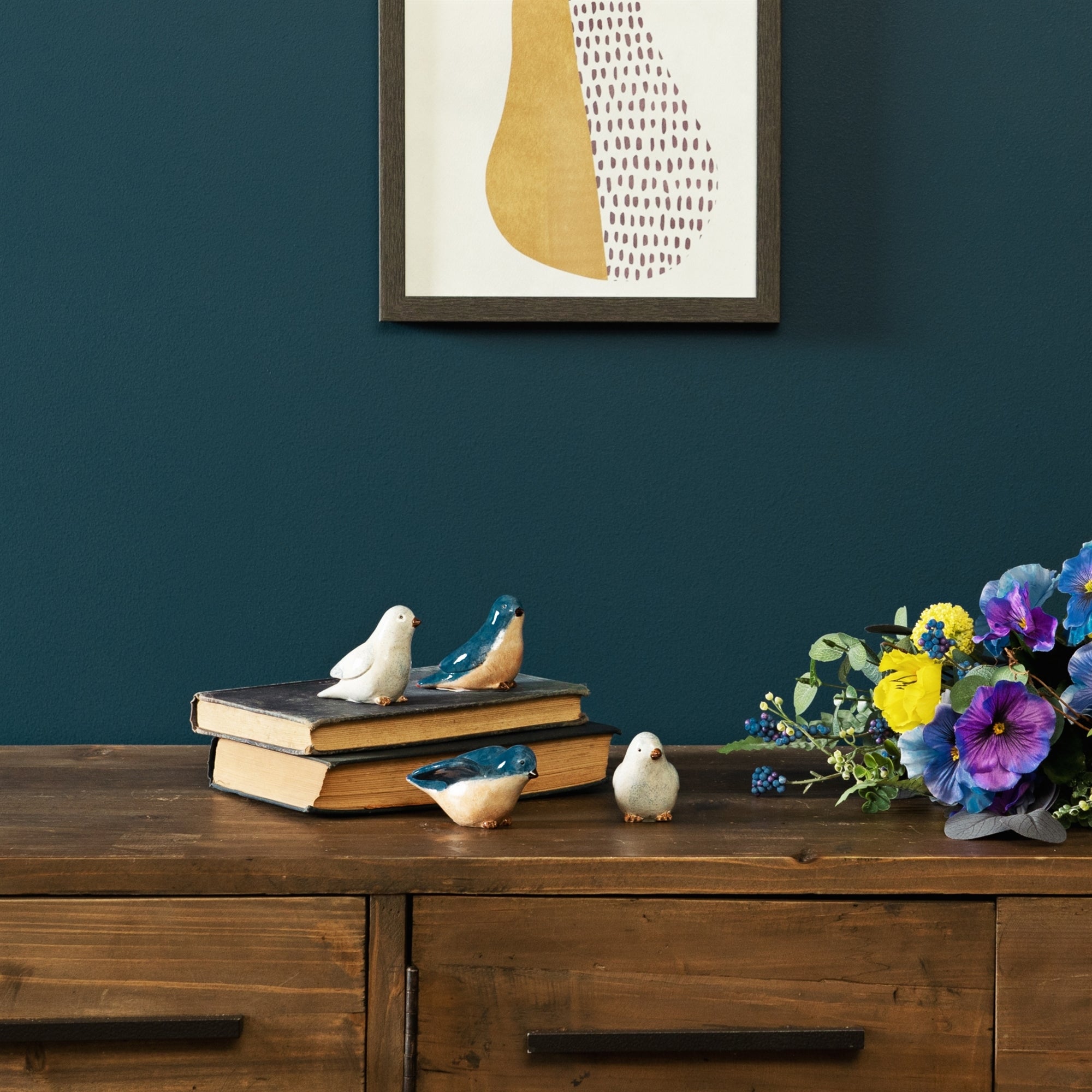 Blue Birds Sitting Figurine (Set of 4)