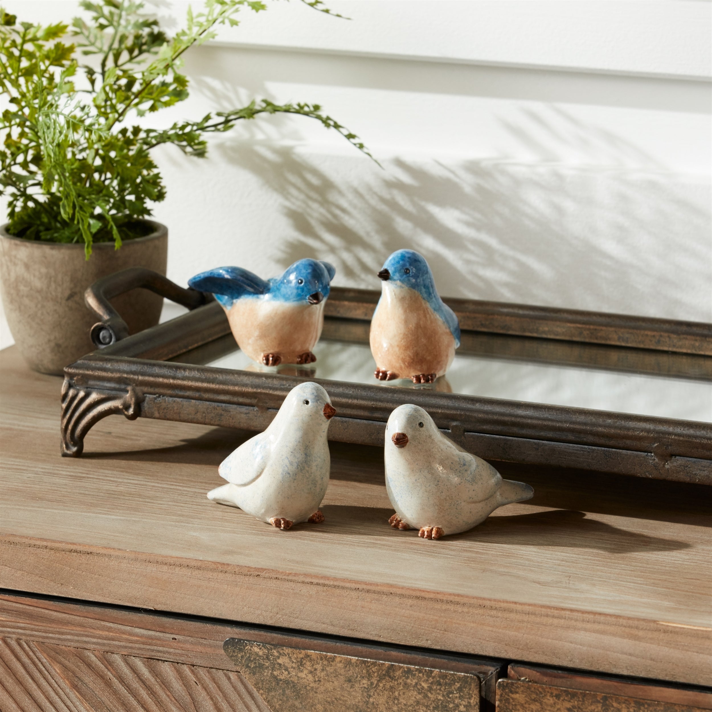Blue Birds Sitting Figurine (Set of 4)