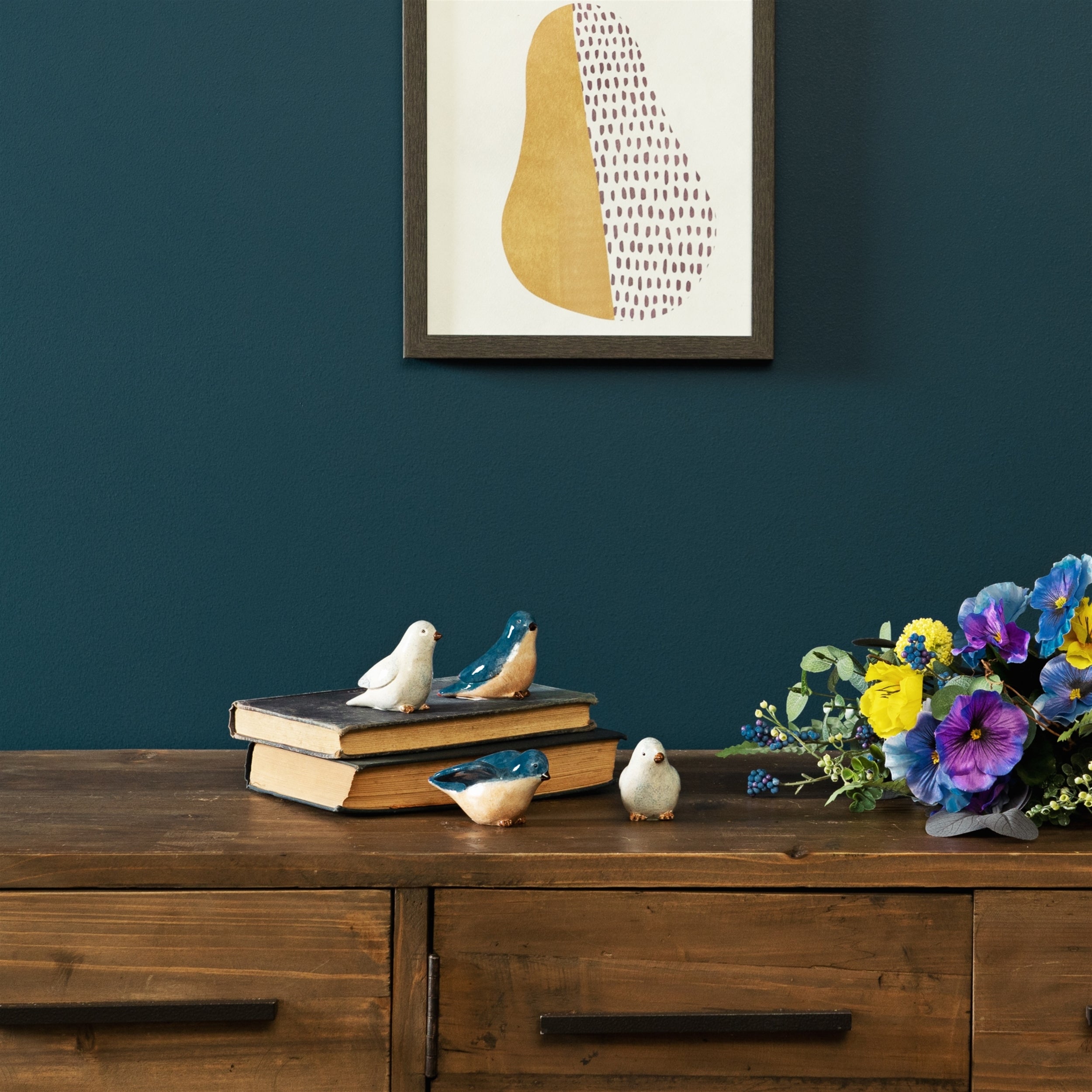 Blue Birds Sitting Figurine (Set of 4)