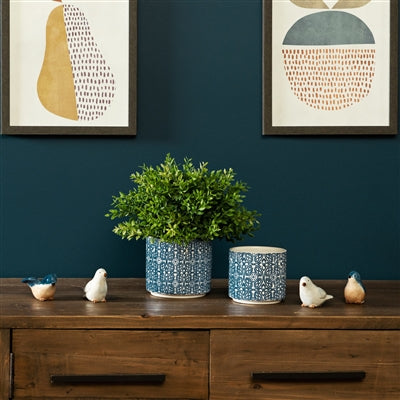 Ornamental Blue and White Ceramic Pot (Set of 2)