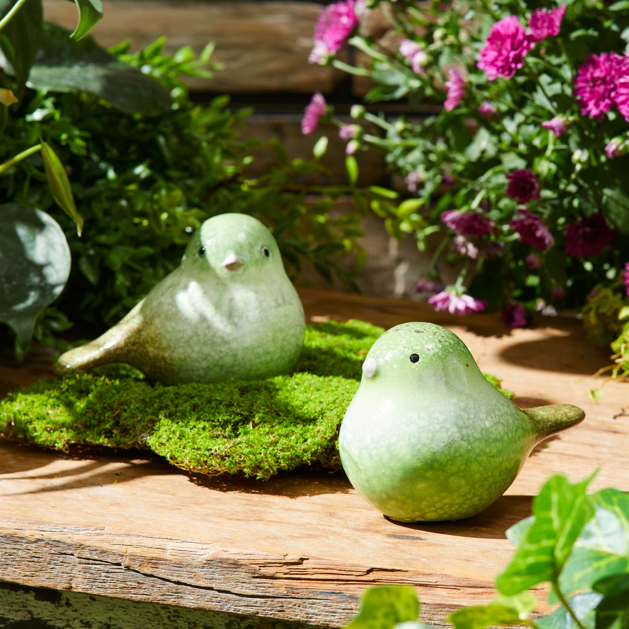 Green Terra Cotta Bird Figurine (Set of 4)