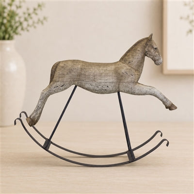 Rustic Rocking Horse Decor with Metal Stand 22.25"L