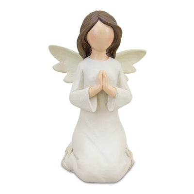 Beige Angel Figurine with Raised Floral Accent (Set of 2)
