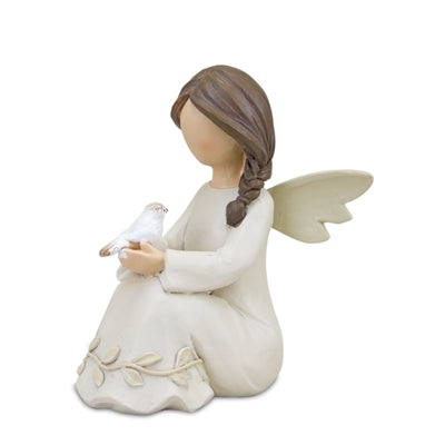 Beige Angel Figurine with Raised Floral Accent (Set of 2)