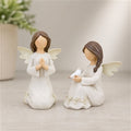 Beige Angel Figurine with Raised Floral Accent (Set of 2)
