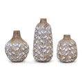Leaf Print Vase with Wood Design (Set of 3)