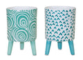 Blue Patterned Pot with Legs (Set of 2)