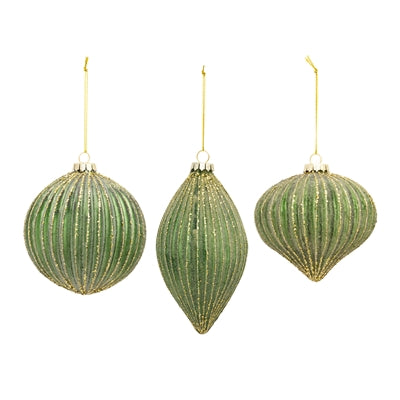 Ribbed Glass Ornament with Gold Accent (Set of 6)