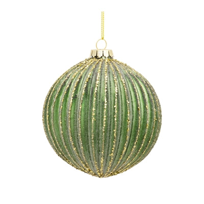Ribbed Glass Ornament with Gold Accent (Set of 6)
