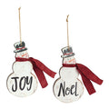 Metal Snowman Sentiment Ornament with Scarf (Set of 6)
