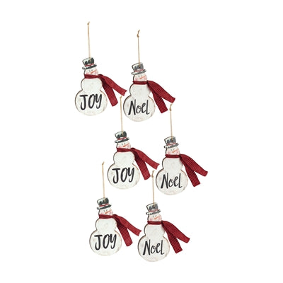 Metal Snowman Sentiment Ornament with Scarf (Set of 6)