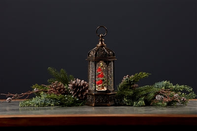 LED Snow Globe Lantern with Cardinal Bird Branch 13"H