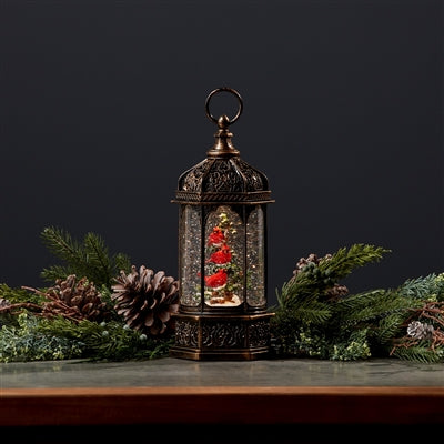 LED Snow Globe Lantern with Cardinal Bird Branch 13"H