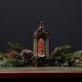 LED Snow Globe Lantern with Cardinal Bird Branch 13"H