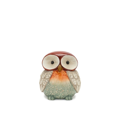 Terra Cotta Owl Figurine with Glazed Accents (Set of 2)
