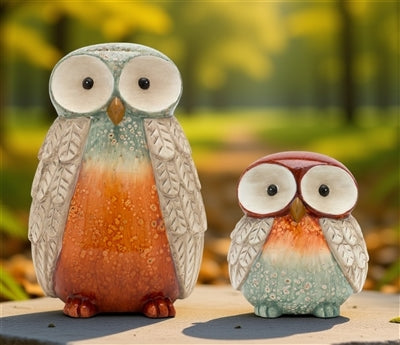 Terra Cotta Owl Figurine with Glazed Accents (Set of 2)