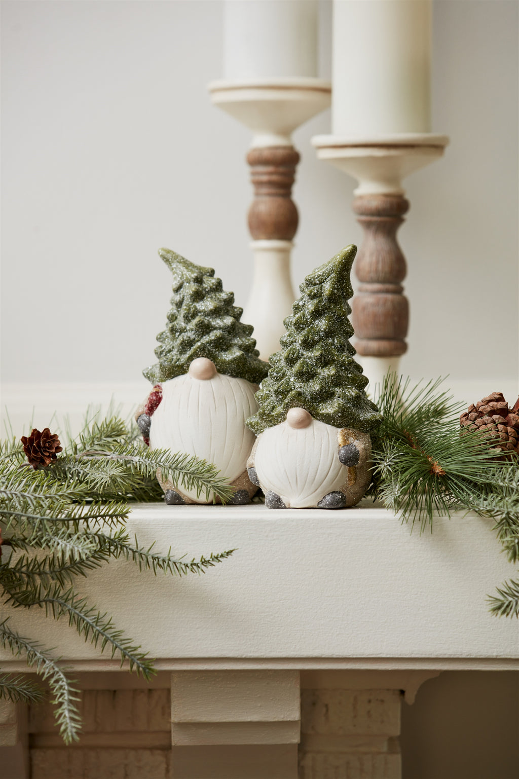 Terra Cotta Gnome Figurine with Pine Tree Hat (Set of 2)