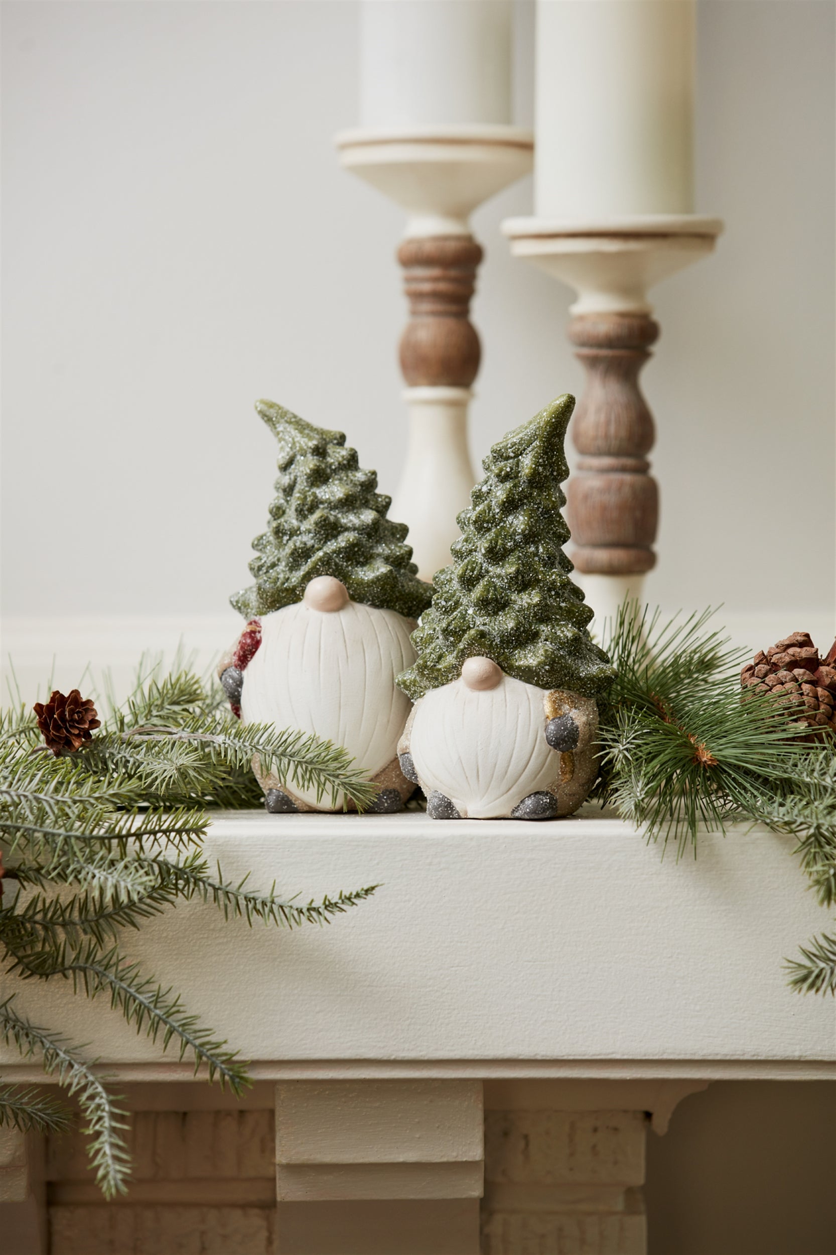 Terra Cotta Gnome Figurine with Pine Tree Hat (Set of 2)