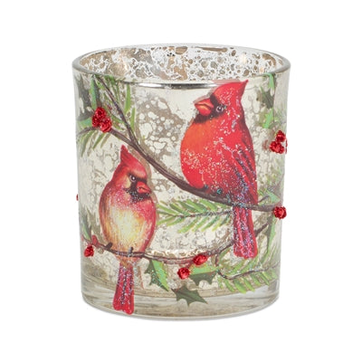 Mercury Glass Votive Candle Holder with Bird and Berry Branch (Set of 6)