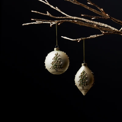 Painted Snowy Pine Tree Ball Ornament (Set of 6)