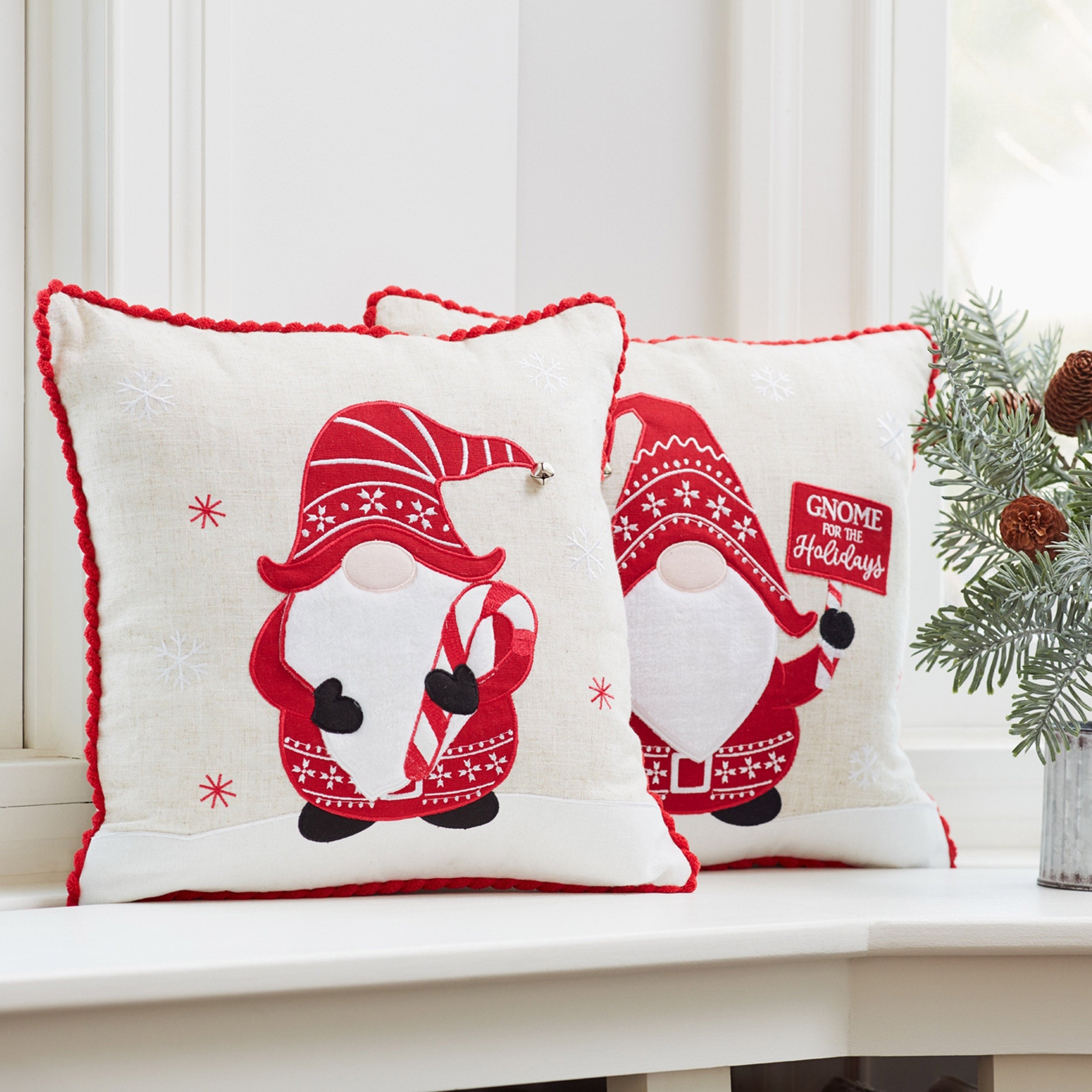 Gnome Holiday Pillow (Set of 2) 15”SQ Polyester