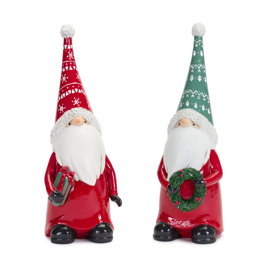 Gnome w/Wreath & Package (Set of 2) 9”H Resin