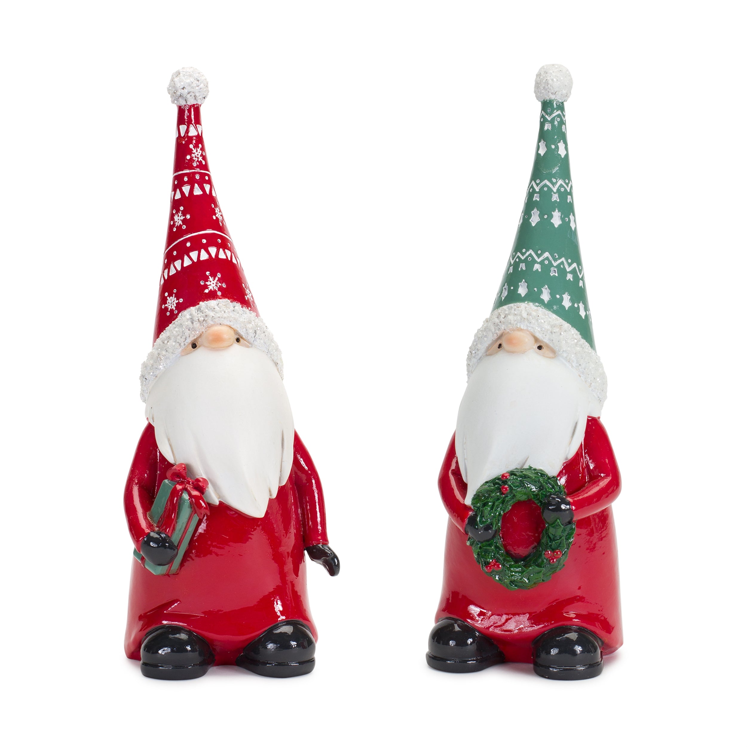 Gnome w/Wreath & Package (Set of 2) 9”H Resin