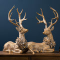 Holiday Deer Figurine with Lighted Wreath and Gold Finish (Set of 2)