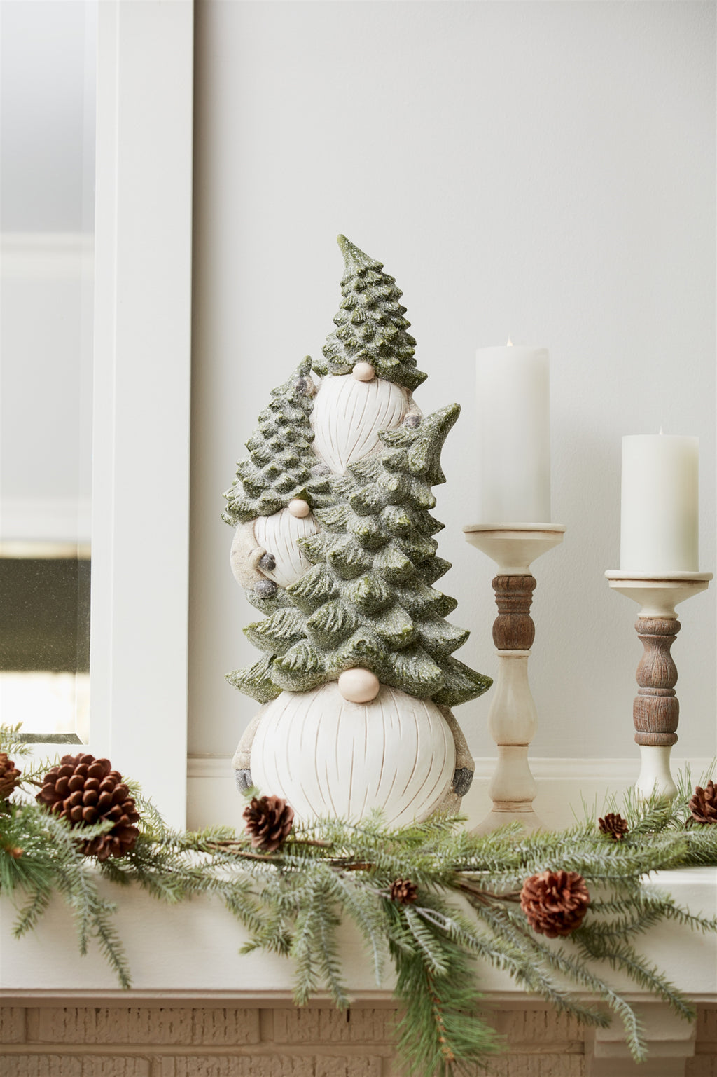Stone Holiday Gnome Stack with Pine Tree Hat 23.25"H