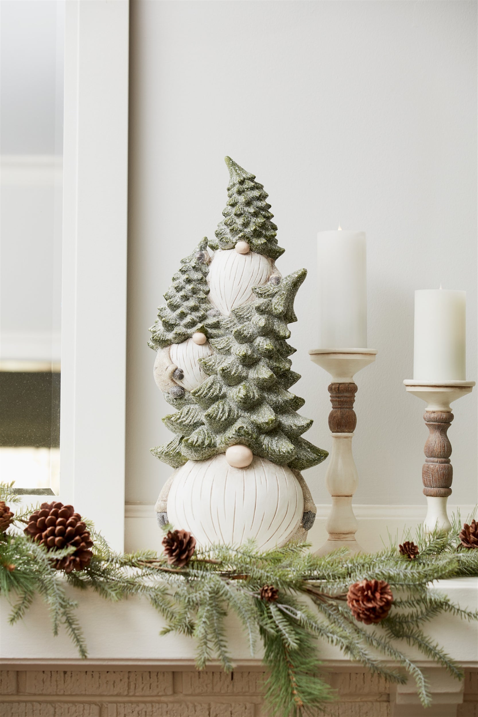 Stone Holiday Gnome Stack with Pine Tree Hat 23.25"H