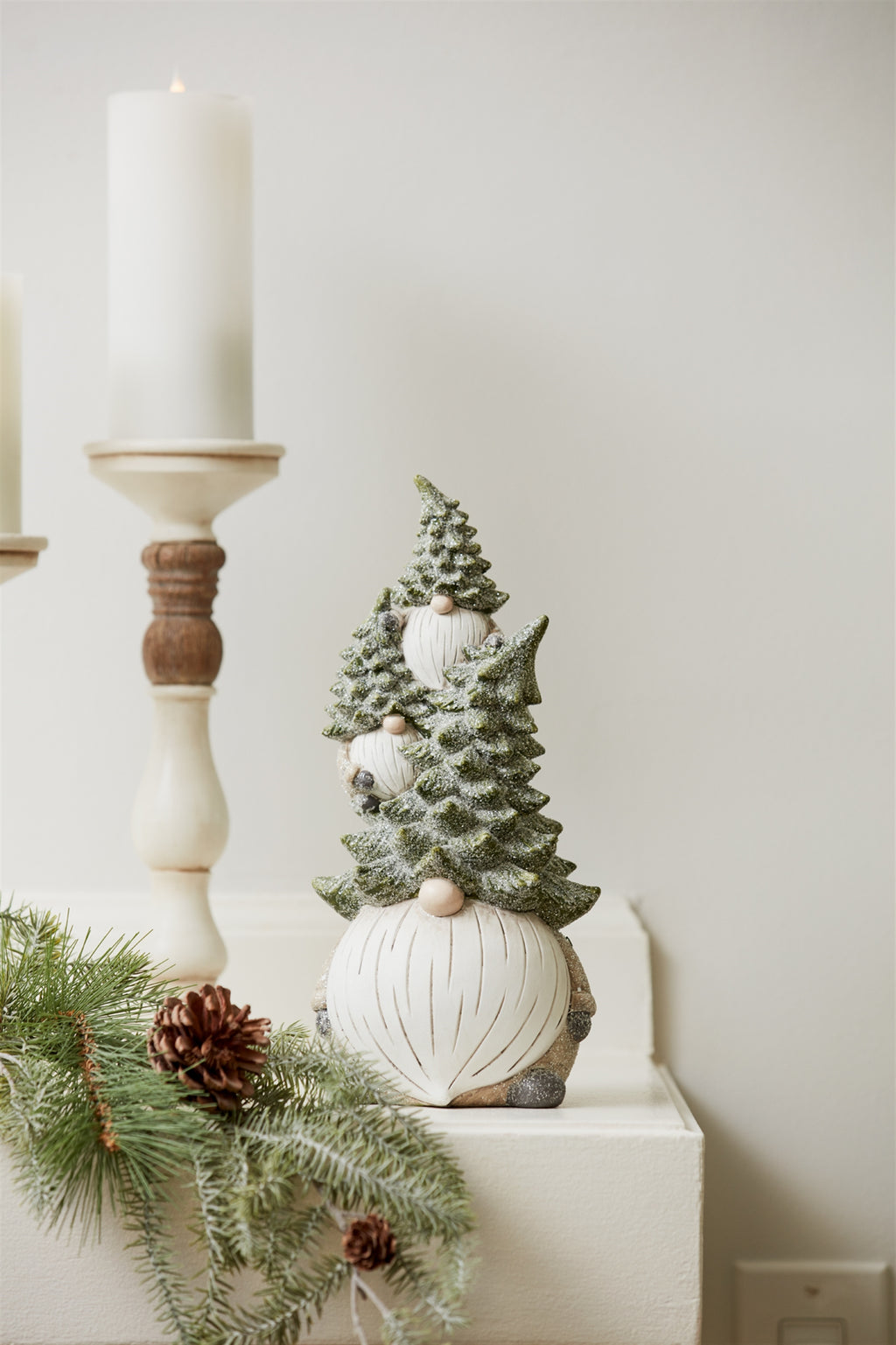 Stone Holiday Gnome Stack with Pine Tree Hat (Set of 2)