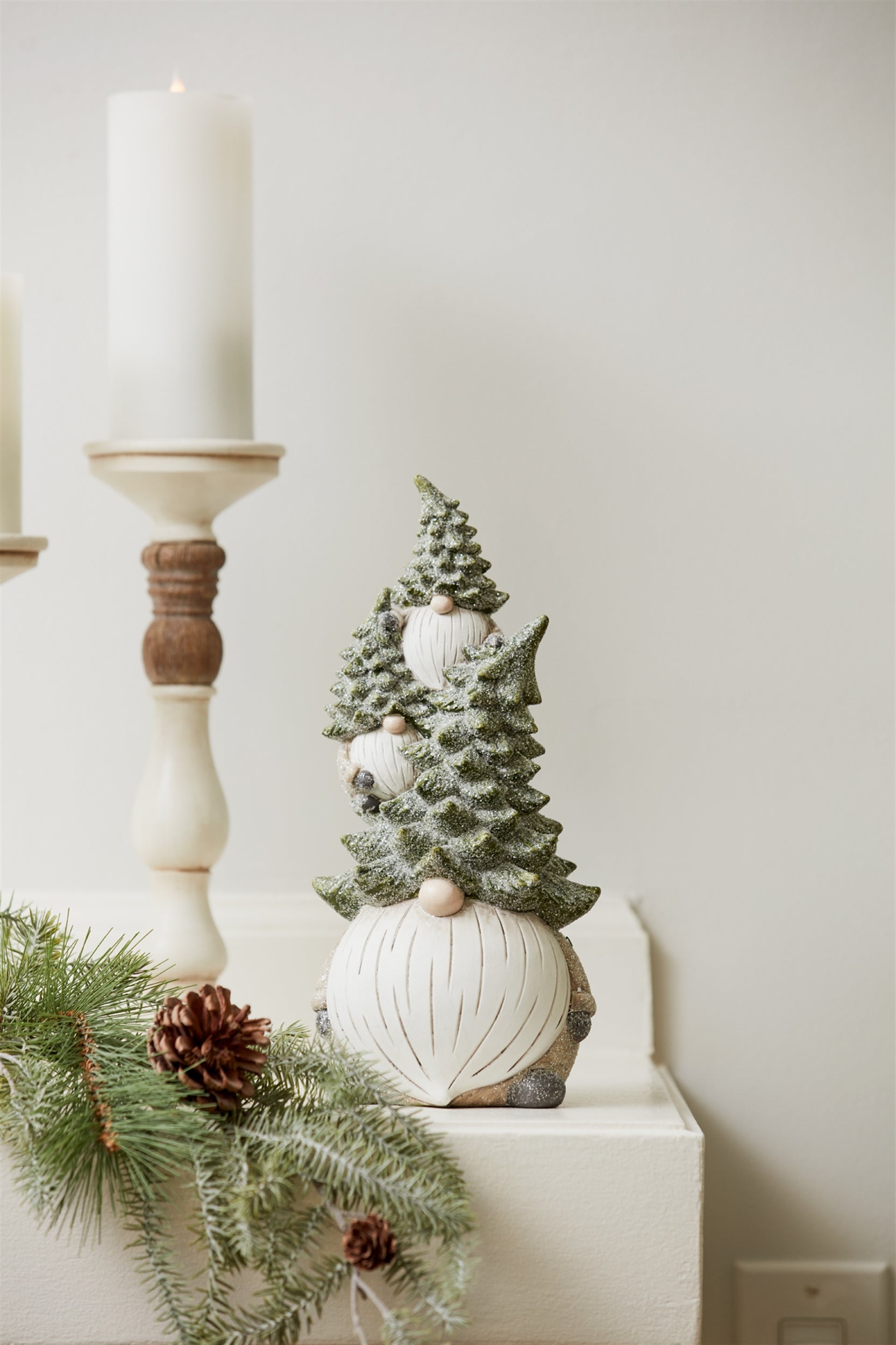 Stone Holiday Gnome Stack with Pine Tree Hat (Set of 2)