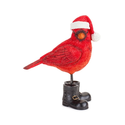 Winter Cardinal Bird Figurine with Santa Boots and Hat (Set of 3)