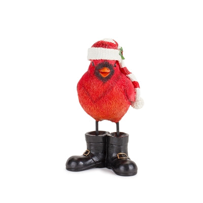 Winter Cardinal Bird Figurine with Santa Boots and Hat (Set of 3)