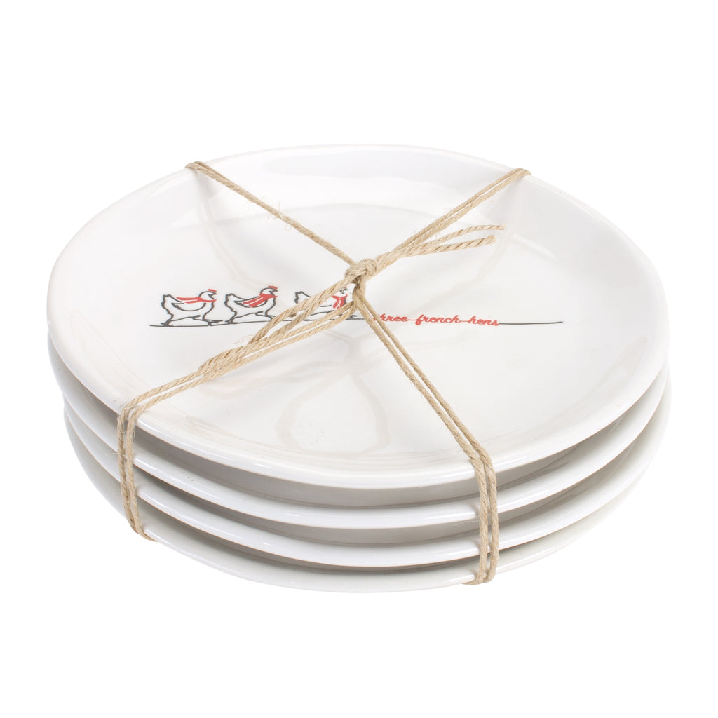 Stoneware Three French Hens Holiday Plate (Set of 4)