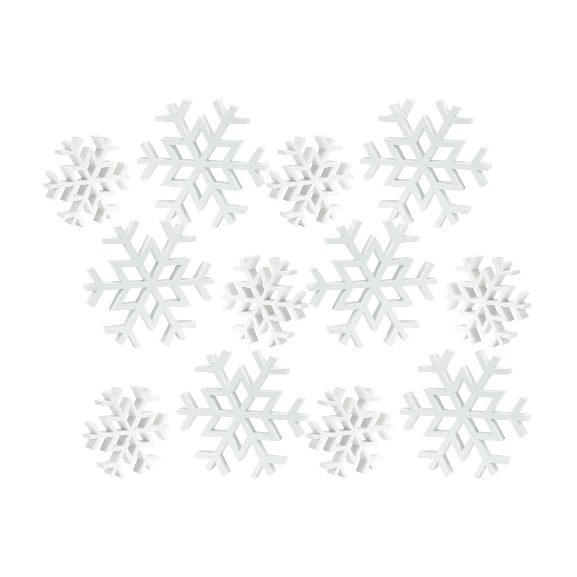 Traditional White Wood Cut Out Snowflake Decor (Set of 12)