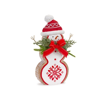 Nordic Snowflake Snowman Figurine with Pine Bow Accent (Set of 2)