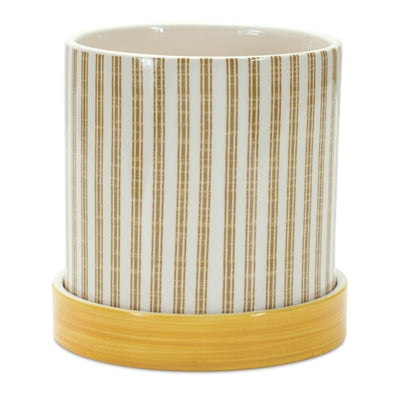 Stone Bumble Bee Striped Planter with Plate (Set of 2)
