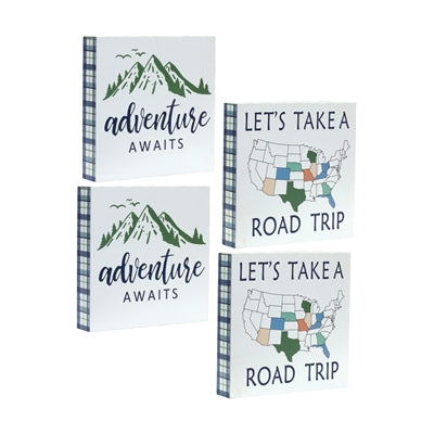 Wood Adventure Block Sentiment Sign (Set of 4)