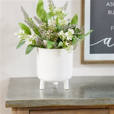 Ribbed Stone Footed Planter 7"H