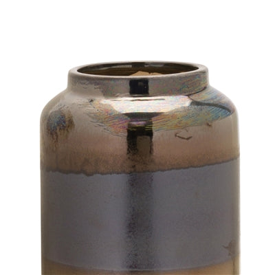 Modern Two Tone Vase with Irredescent Finish 7.5"H