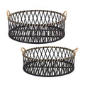 Round Woven Bamboo Trays with Rattan Handle Accent (Set of 2)